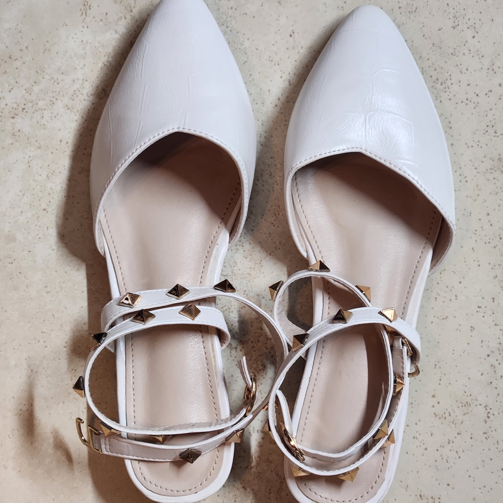 Cream Studded Women's Flats
